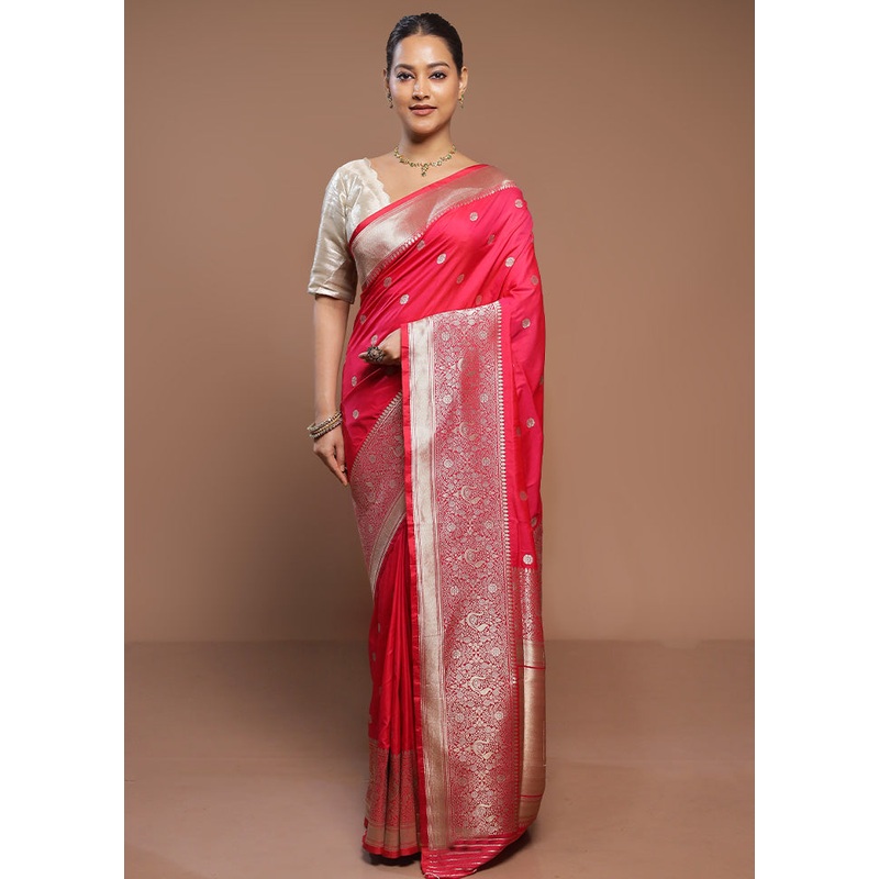 Pink Handloom Katan Pure Silk Saree With Blouse Piece - JD986580664