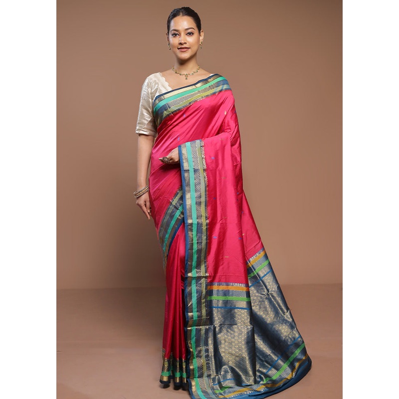 Pink Kanjivaram Silk Saree With Blouse Piece - JD986580663