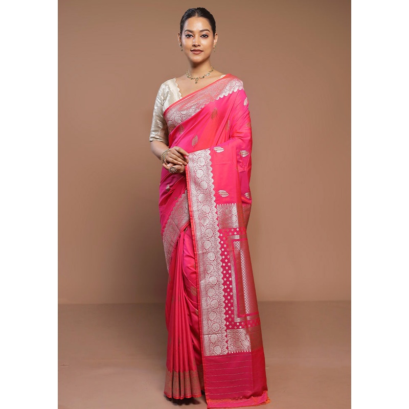 Pink Katan Silk Saree With Blouse Piece - JD986580660