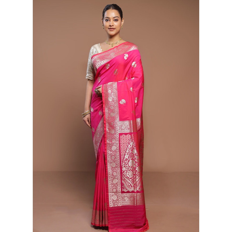 Pink Katan Silk Saree With Blouse Piece - JD986580661