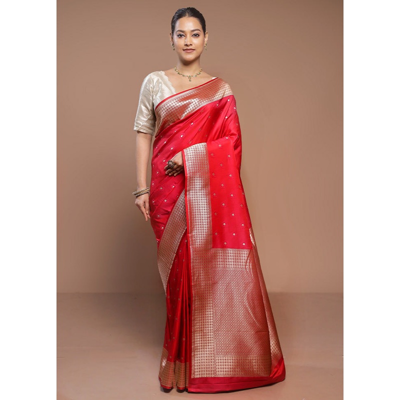Pink Katan Silk Saree With Blouse Piece - JD986580662