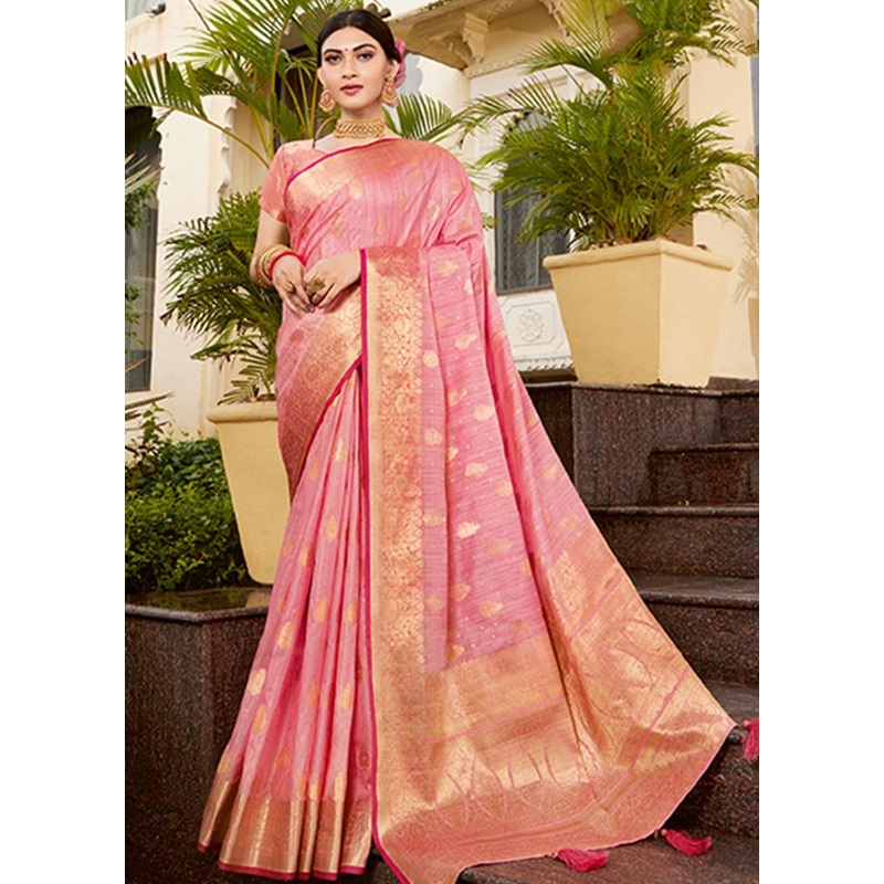 Pink Spun Silk Saree With Blouse Piece - JD986580741