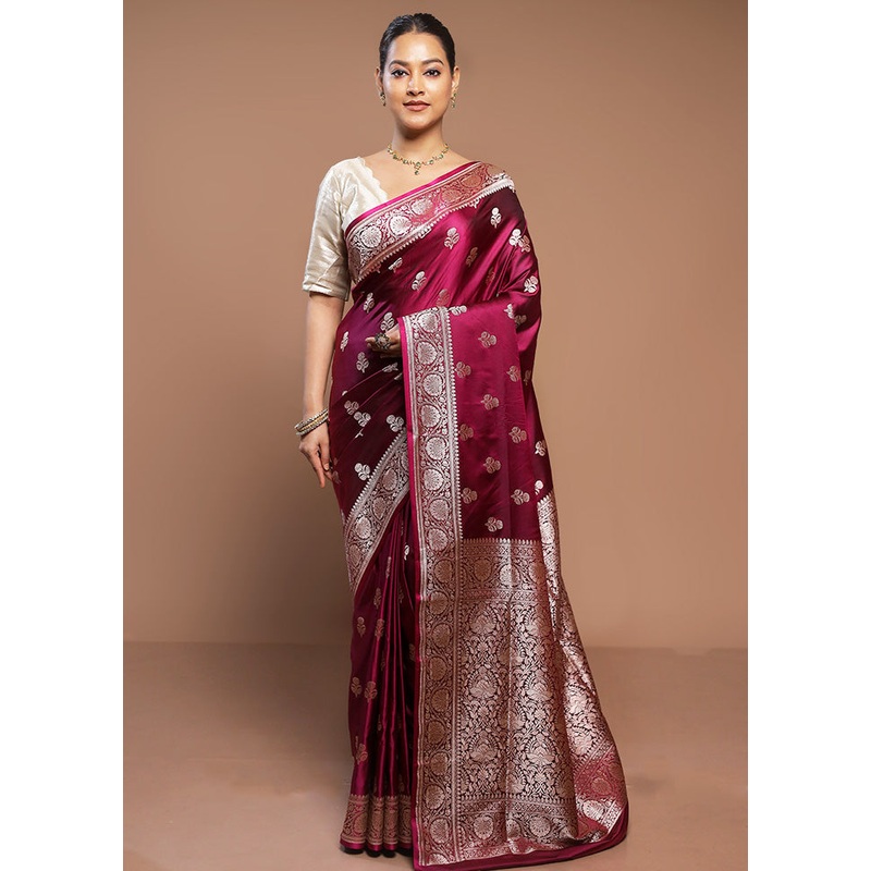 Purple Banarasi Silk Saree With Blouse Piece - JD986580654