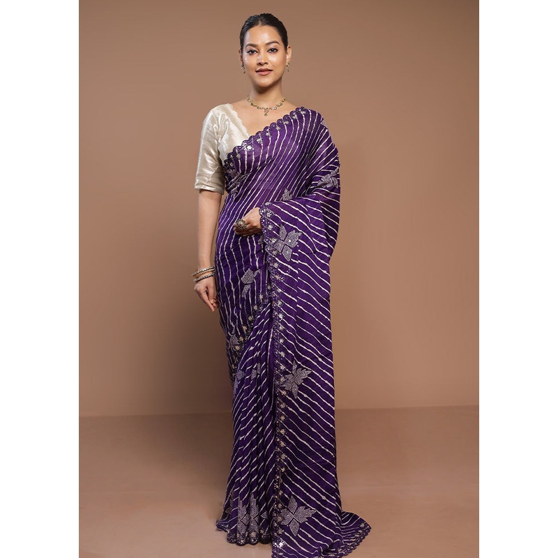 Purple Handloom Chiffon Pure Silk Saree With Blouse Piece - JD986580651