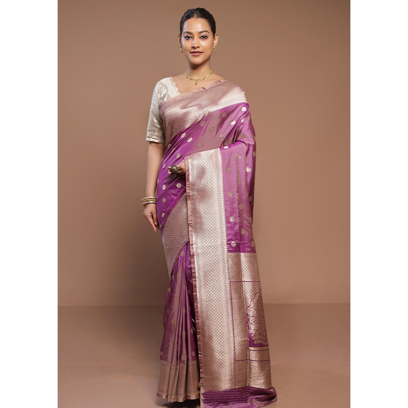 Purple Handloom Katan Pure Silk Saree With Blouse Piece - JD986580648
