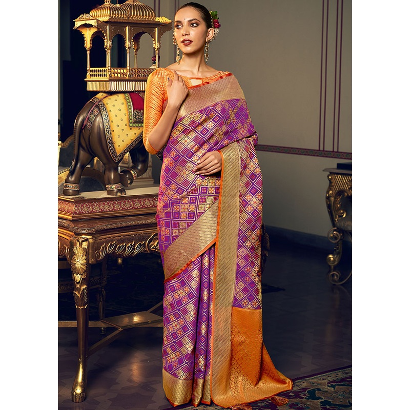 Purple Spun Silk Saree With Blouse Piece - JD986580749