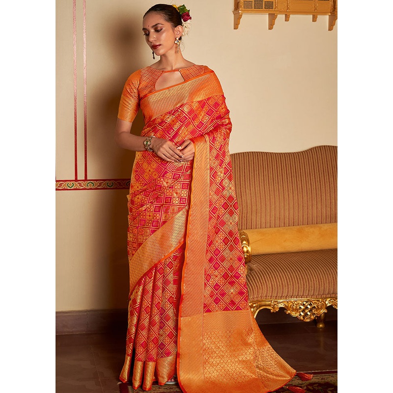 Red Spun Silk Saree With Blouse Piece - JD986580748