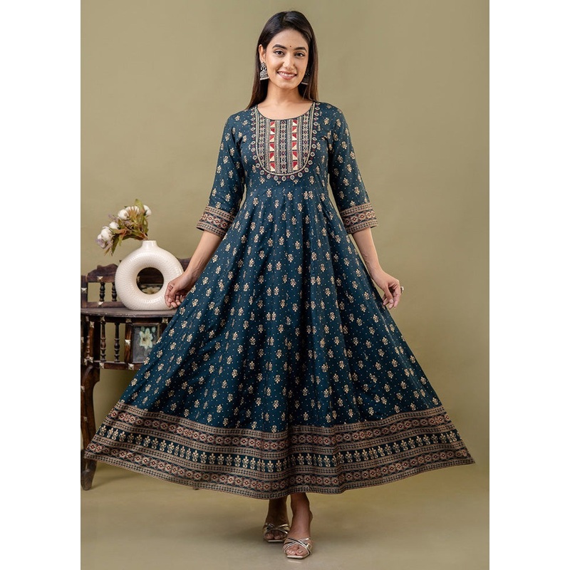 Teal Readymade Rayon Indian Dress - JD986580725