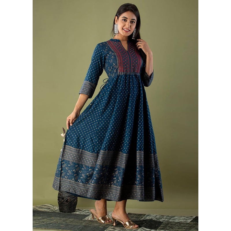 Teal Readymade Rayon Indian Dress - JD986580727