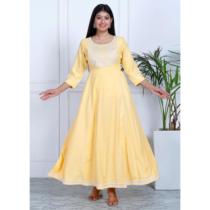 Yellow Readymade Cotton Indian Dress - JD986580720