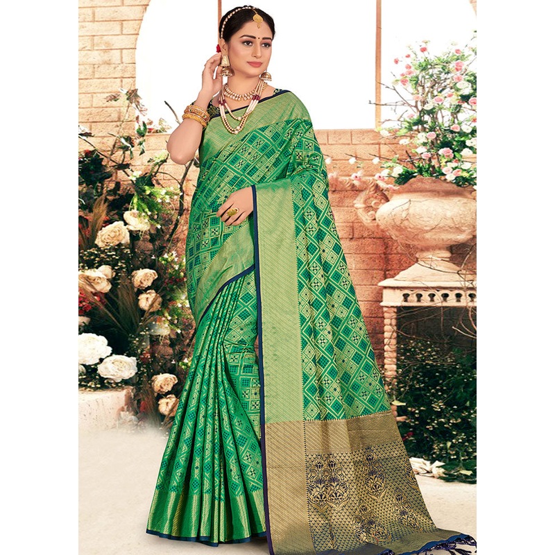Dark Green Spun Silk Saree With Blouse Piece - JD986580427