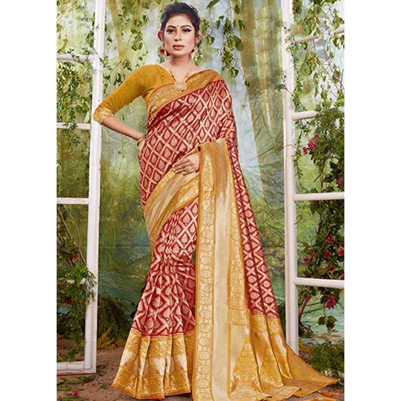 Gold Spun Silk Saree With Blouse Piece - JD986580518