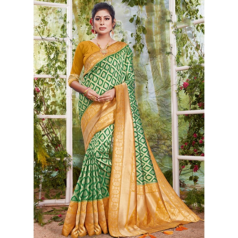 Gold Spun Silk Saree With Blouse Piece - JD986580519