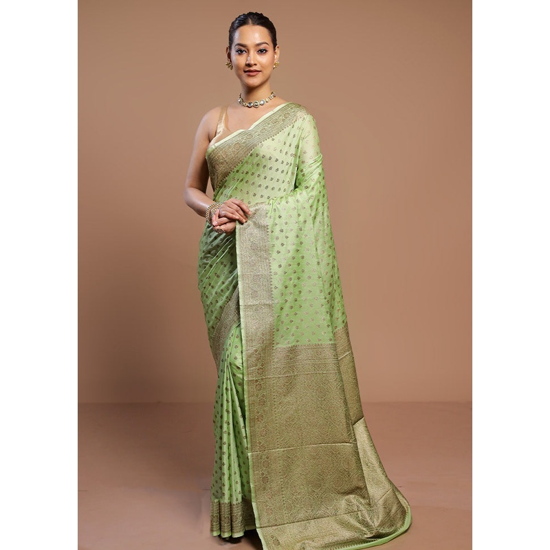 Green Dupion Silk Saree With Blouse Piece - JD986580532