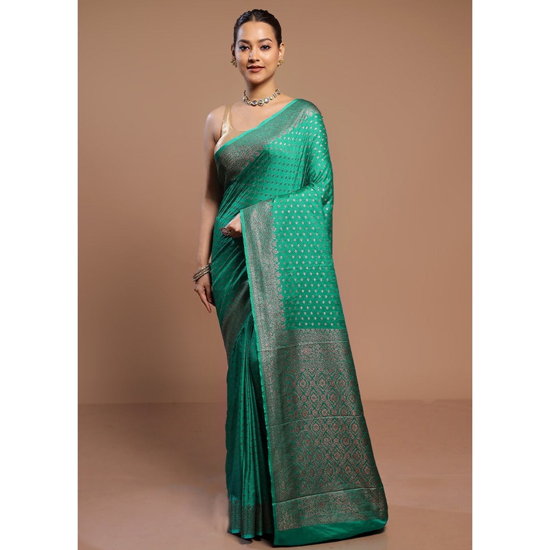 Green Dupion Silk Saree With Blouse Piece - JD986580533