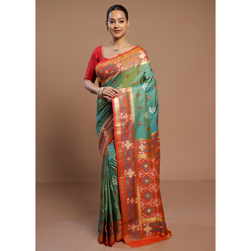 Green Dupion Silk Saree With Blouse Piece - JD986580534