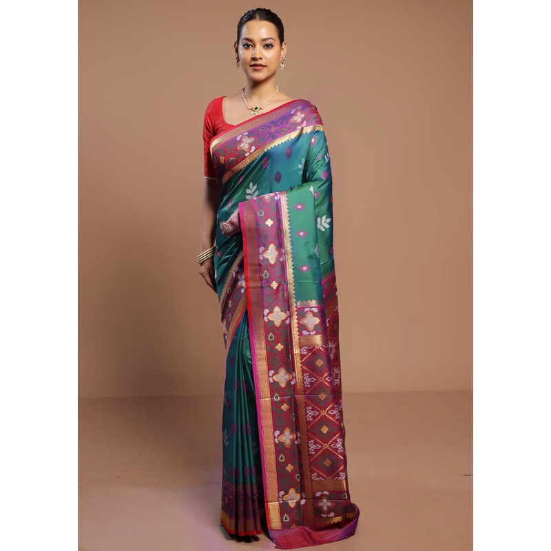 Green Dupion Silk Saree With Blouse Piece - JD986580535