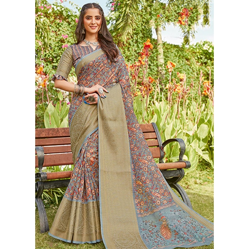 Grey Spun Silk Saree With Blouse Piece - JD986580521