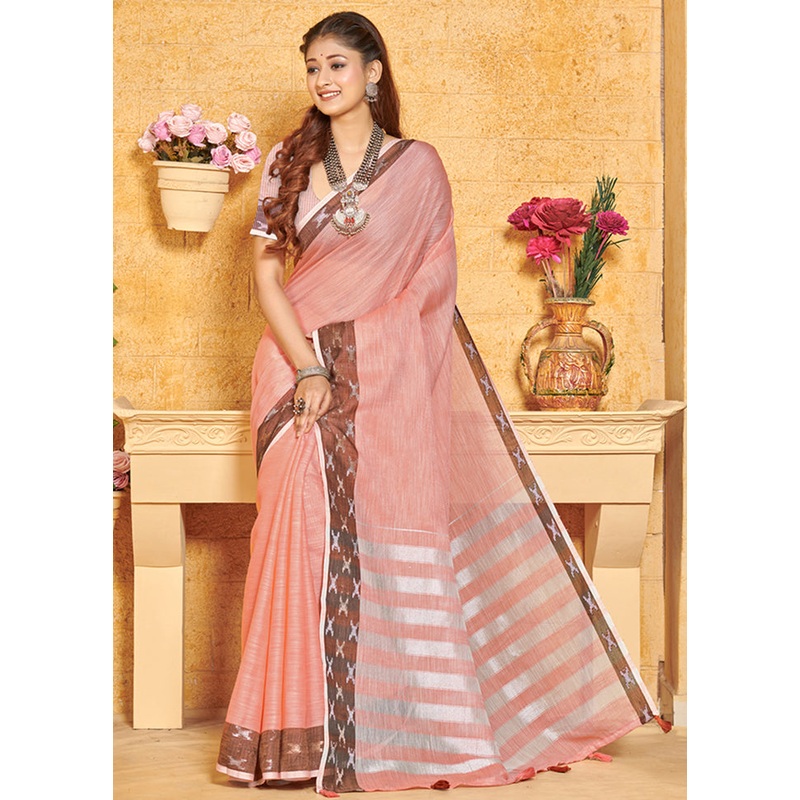 Light Pink Spun Silk Saree With Blouse Piece - JD986580381