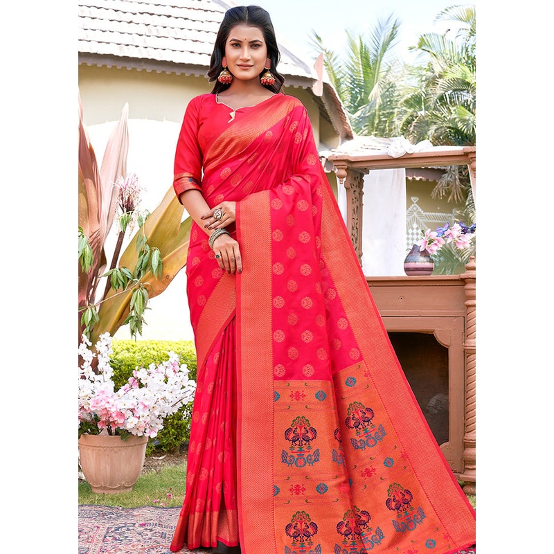Magenta Spun Silk Saree With Blouse Piece - JD986580360