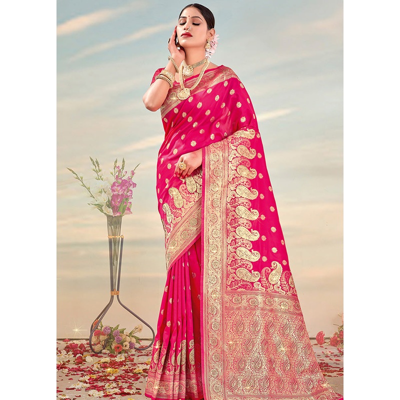 Magenta Spun Silk Saree With Blouse Piece - JD986580369