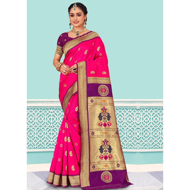 Magenta Spun Silk Saree With Blouse Piece - JD986580432