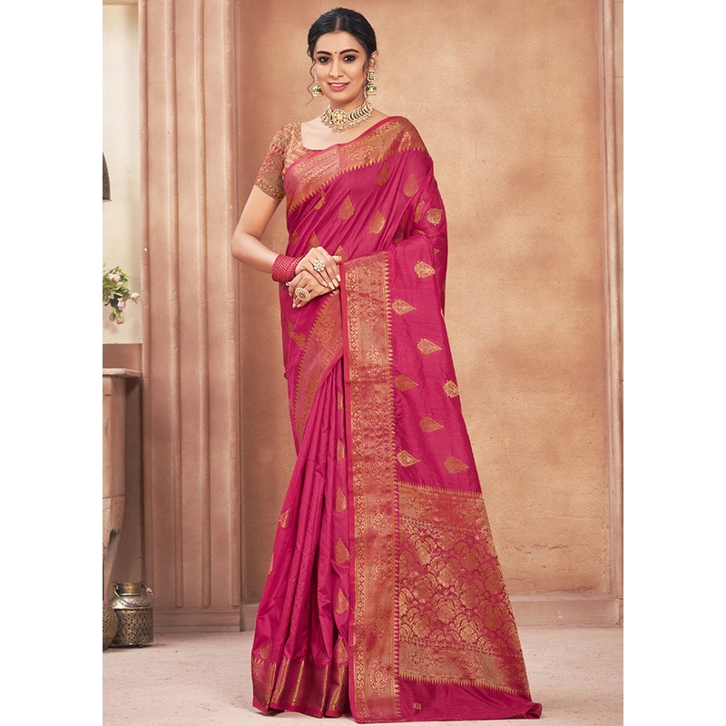 Magenta Spun Silk Saree With Blouse Piece - JD986580464