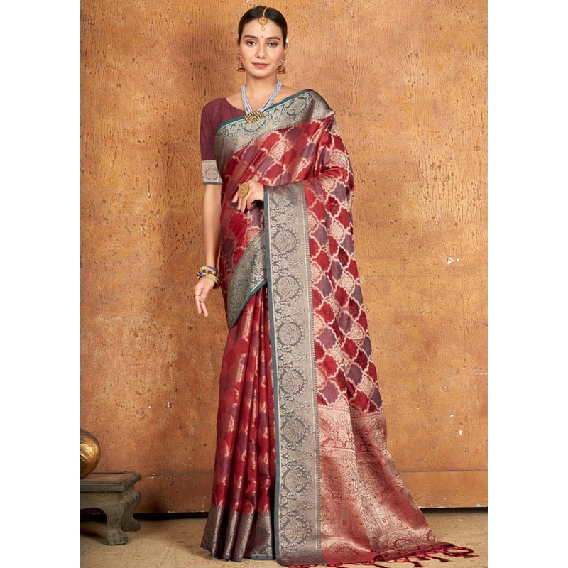 Maroon Spun Silk Saree With Blouse Piece - JD986580386