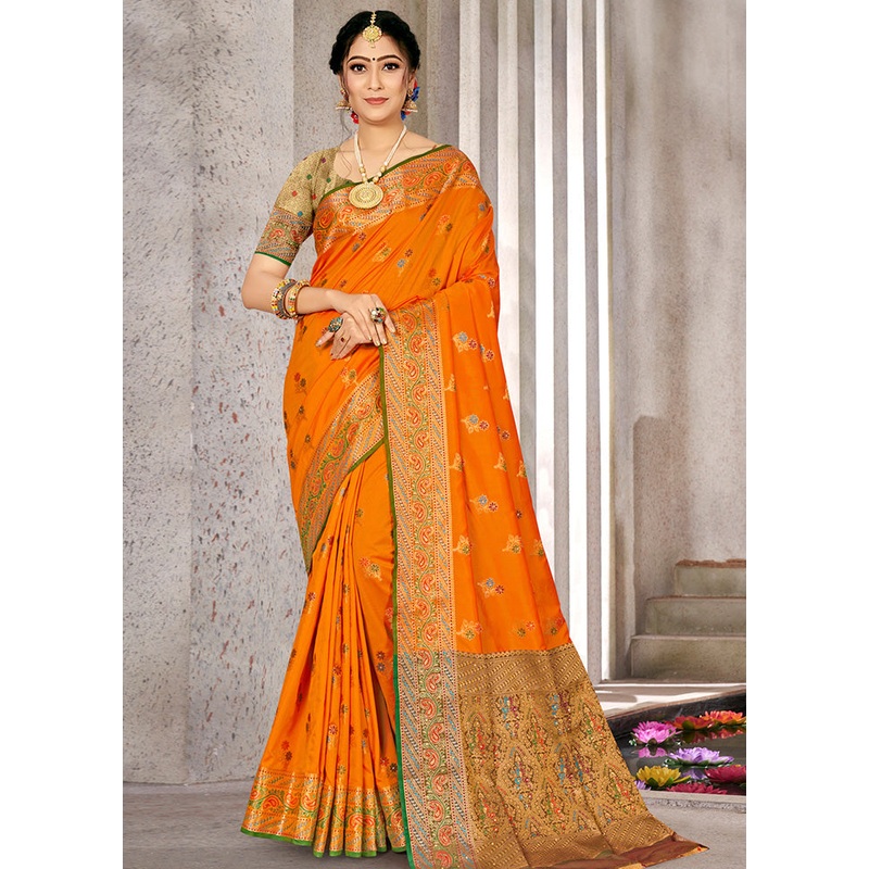 Mustard Spun Silk Saree With Blouse Piece - JD986580401