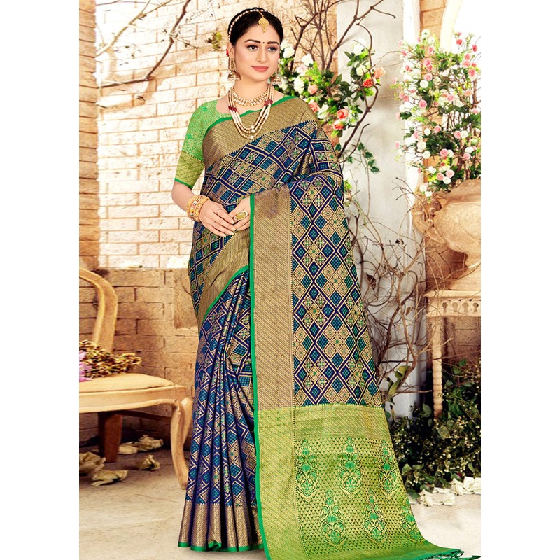 Navy Blue Spun Silk Saree With Blouse Piece - JD986580426