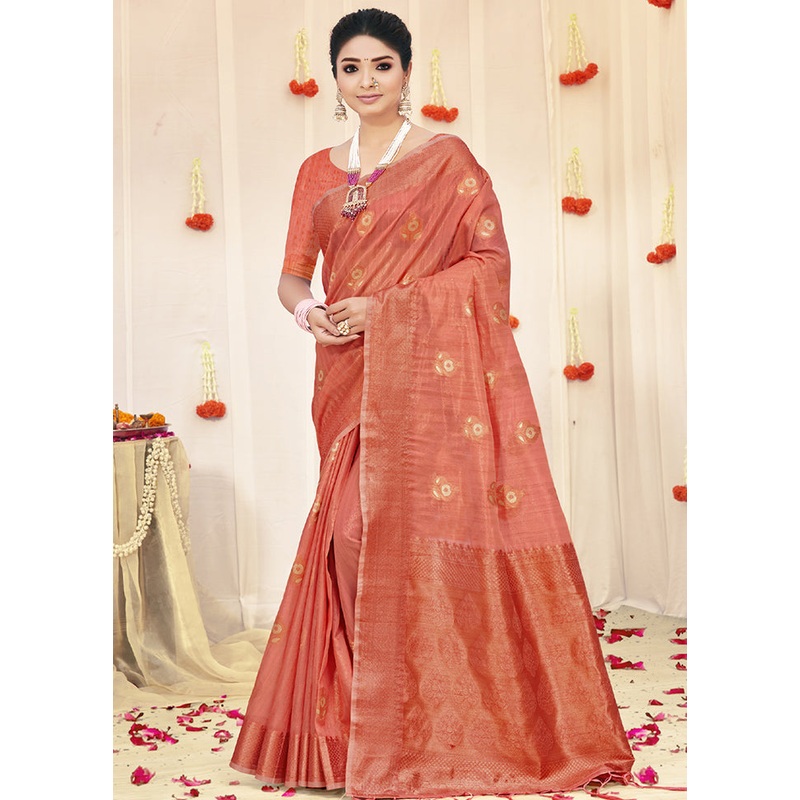 Peach Organza Saree With Blouse Piece - JD986580455