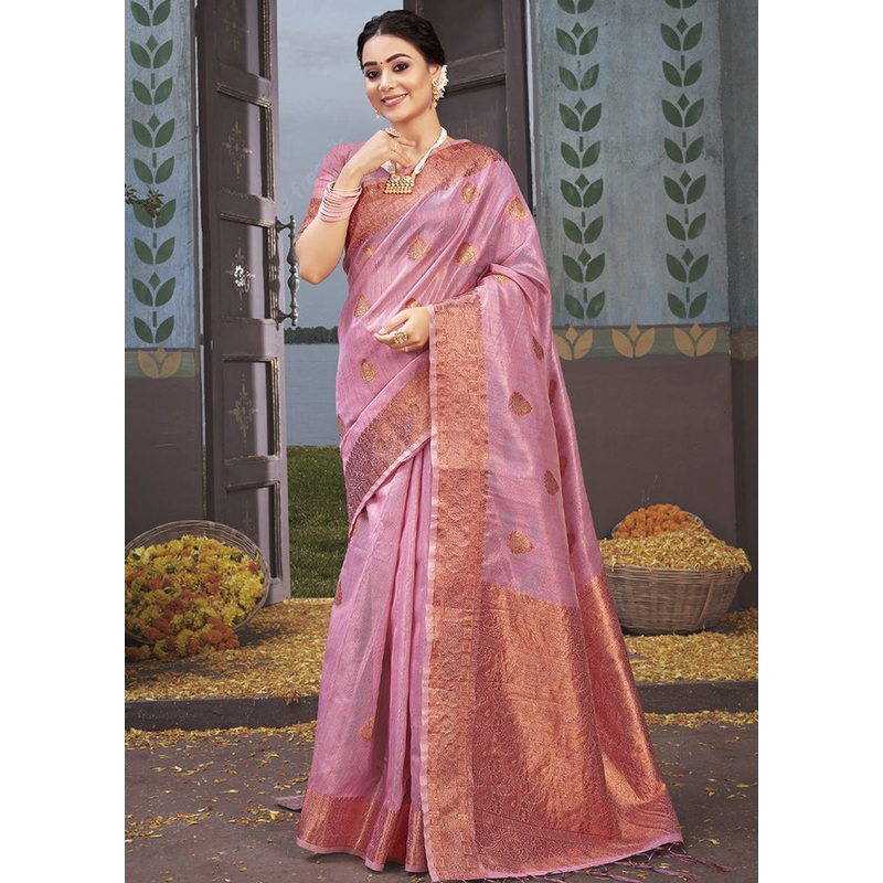 Pink Organza Saree With Blouse Piece - JD986580448