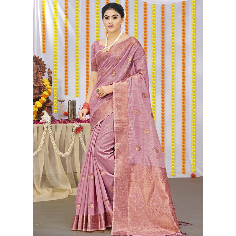Pink Organza Saree With Blouse Piece - JD986580458