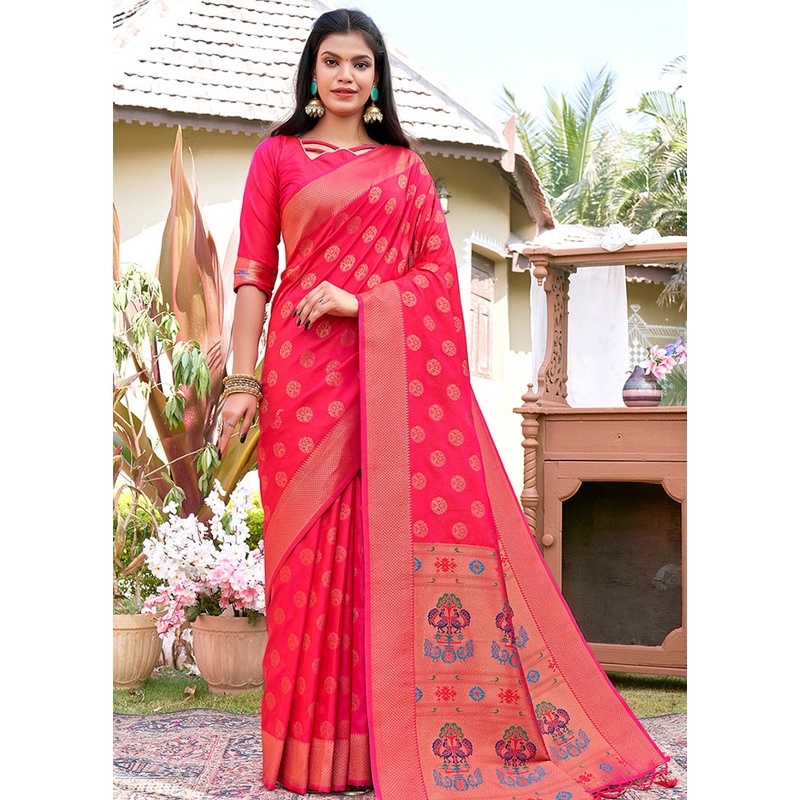 Pink Spun Silk Saree With Blouse Piece - JD986580361