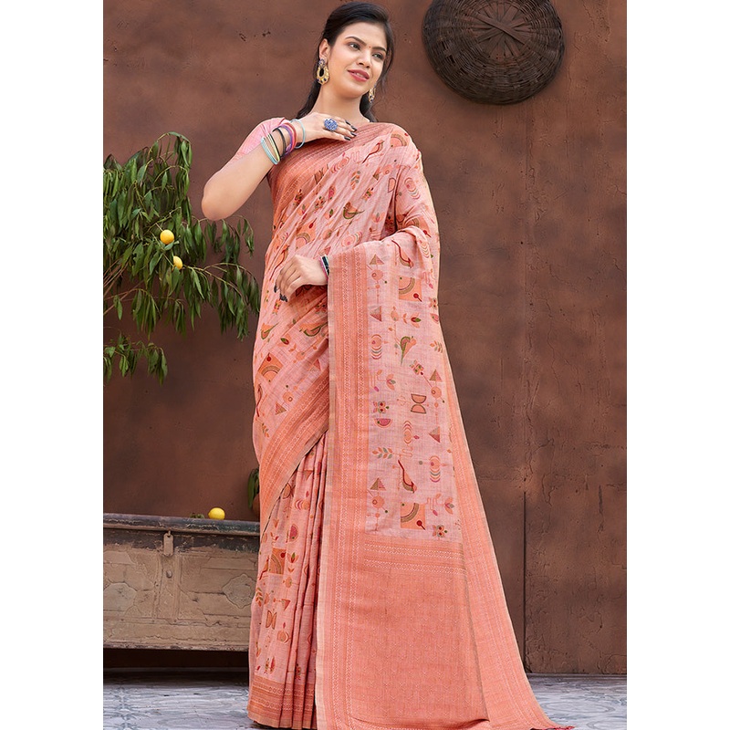 Pink Spun Silk Saree With Blouse Piece - JD986580362