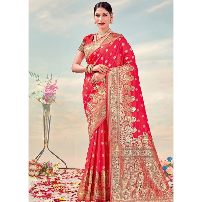Pink Spun Silk Saree With Blouse Piece - JD986580370