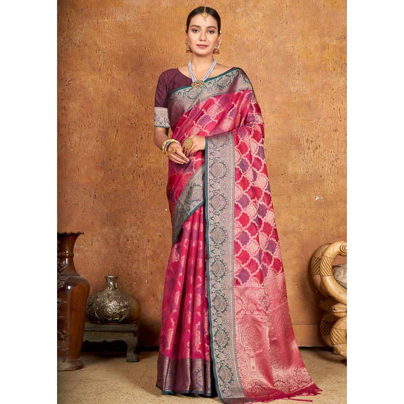Pink Spun Silk Saree With Blouse Piece - JD986580384