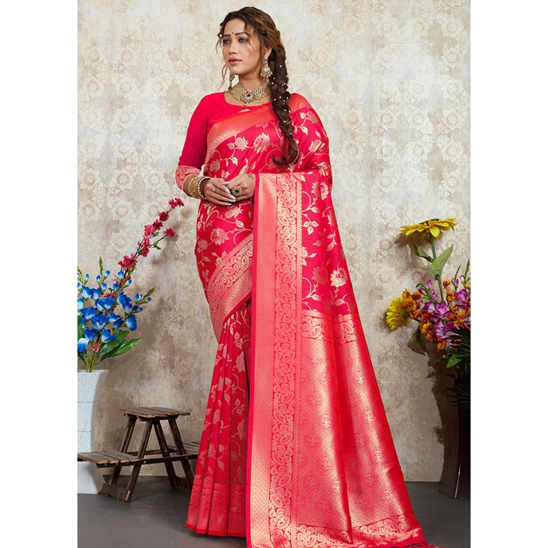 Pink Spun Silk Saree With Blouse Piece - JD986580389
