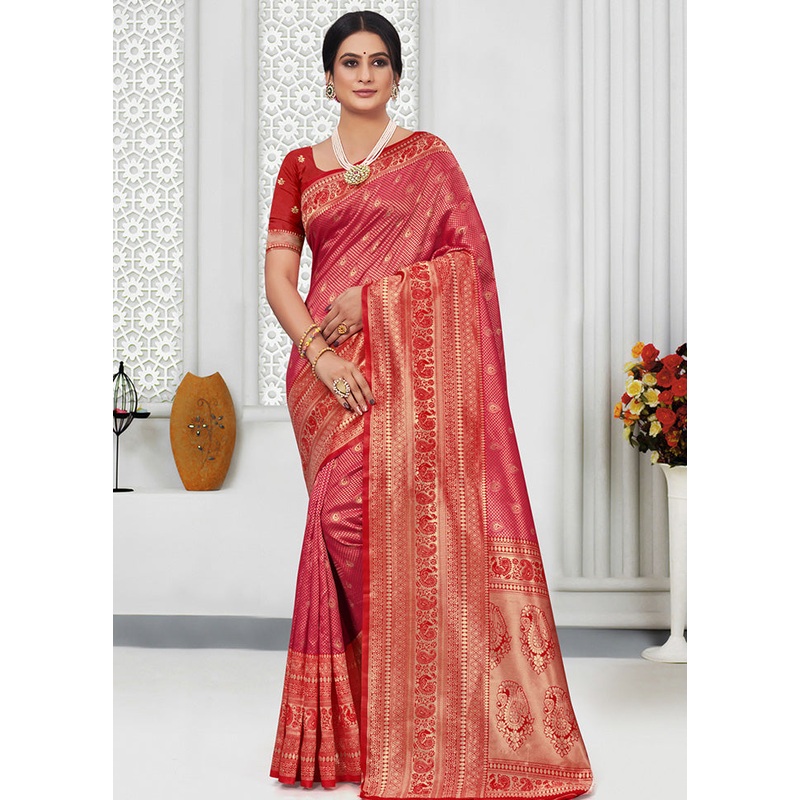 Pink Spun Silk Saree With Blouse Piece - JD986580413