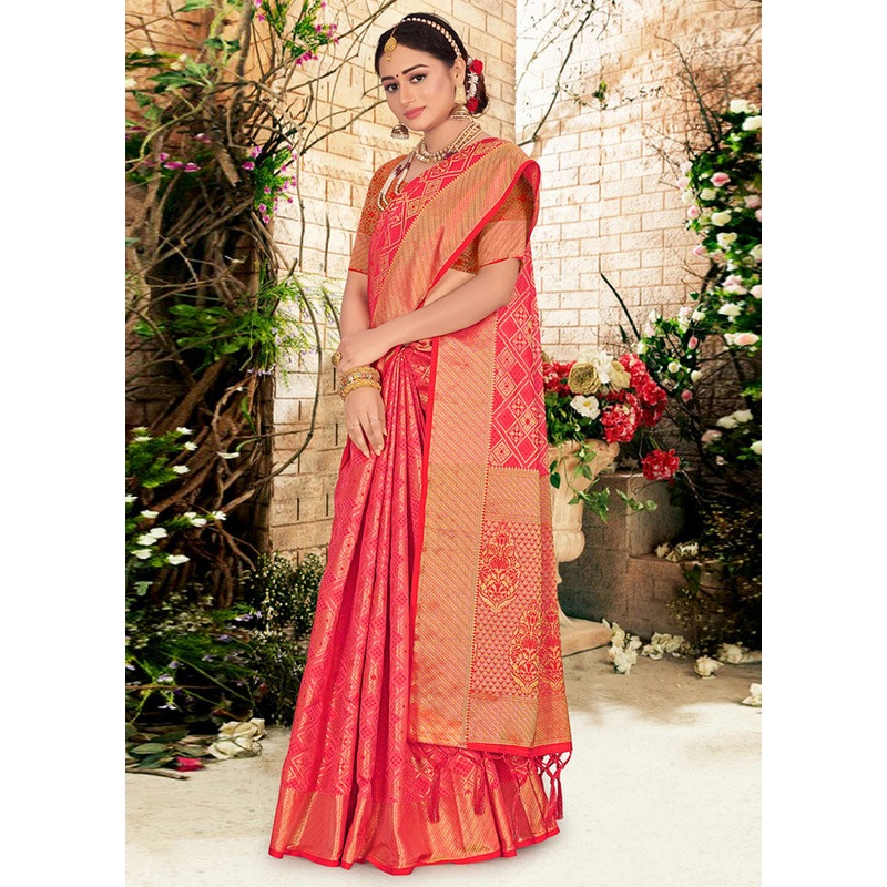 Pink Spun Silk Saree With Blouse Piece - JD986580431