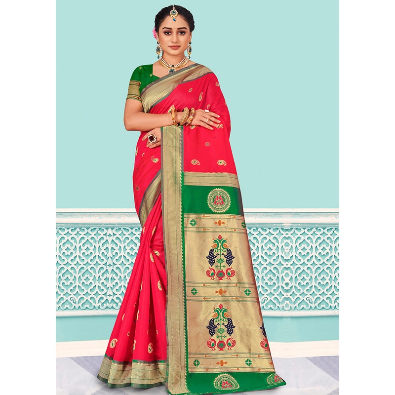 Pink Spun Silk Saree With Blouse Piece - JD986580434
