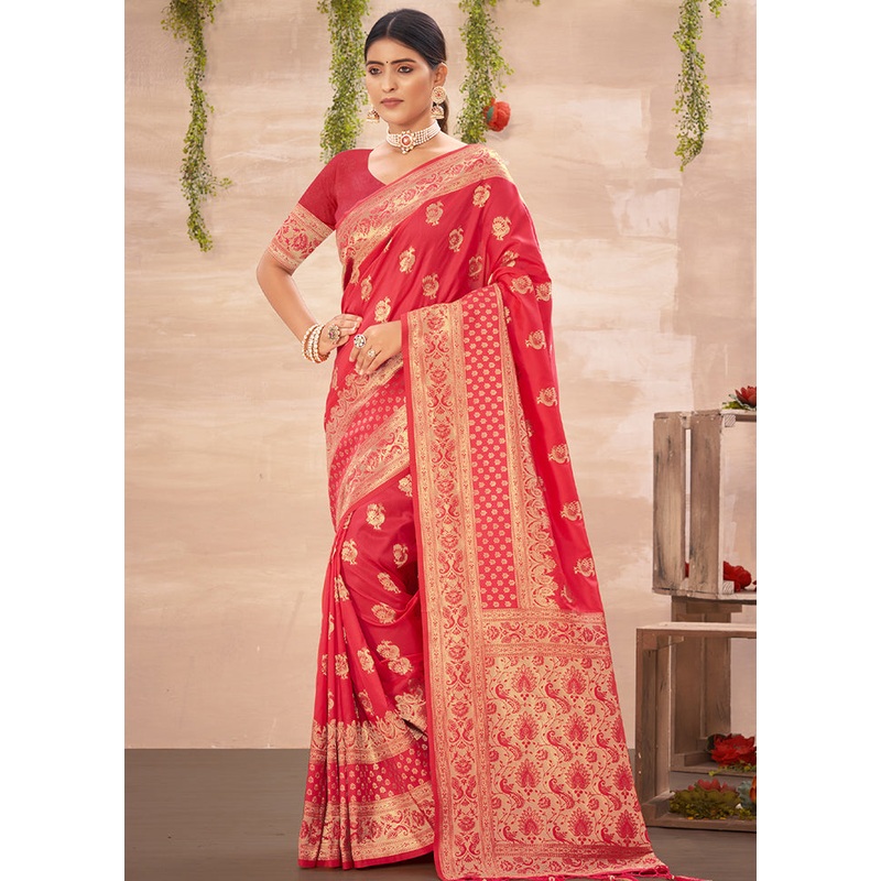 Pink Spun Silk Saree With Blouse Piece - JD986580474