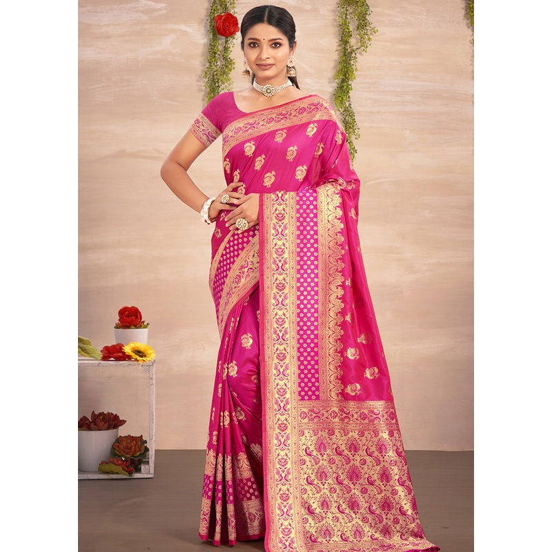 Pink Spun Silk Saree With Blouse Piece - JD986580475