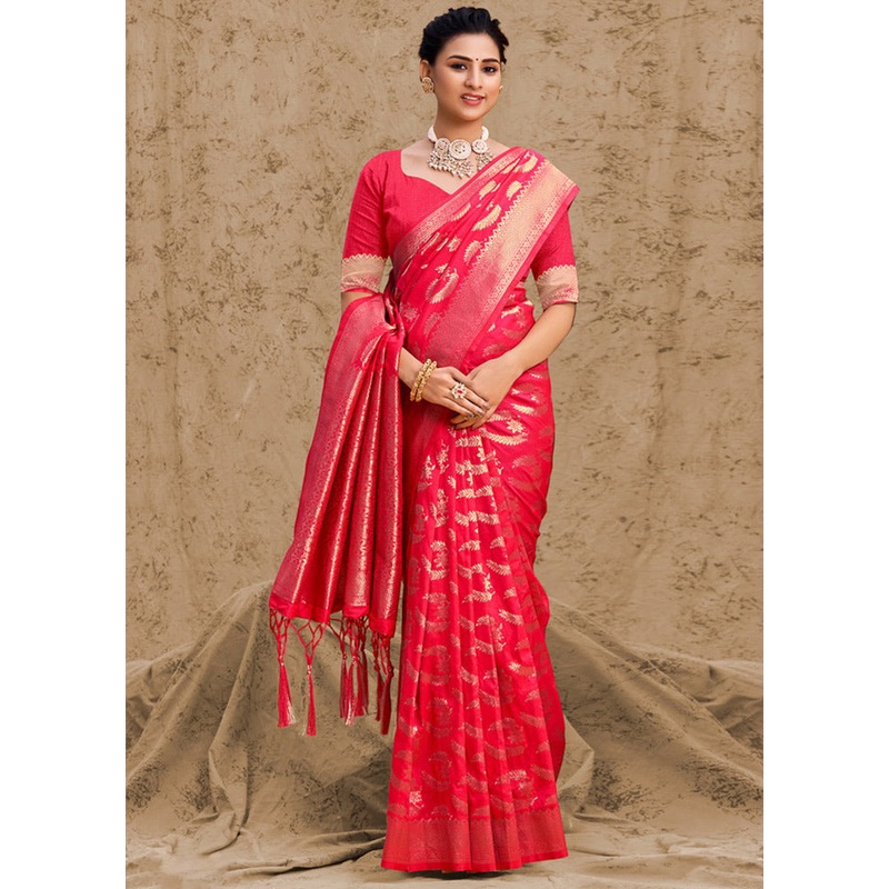Pink Spun Silk Saree With Blouse Piece - JD986580502