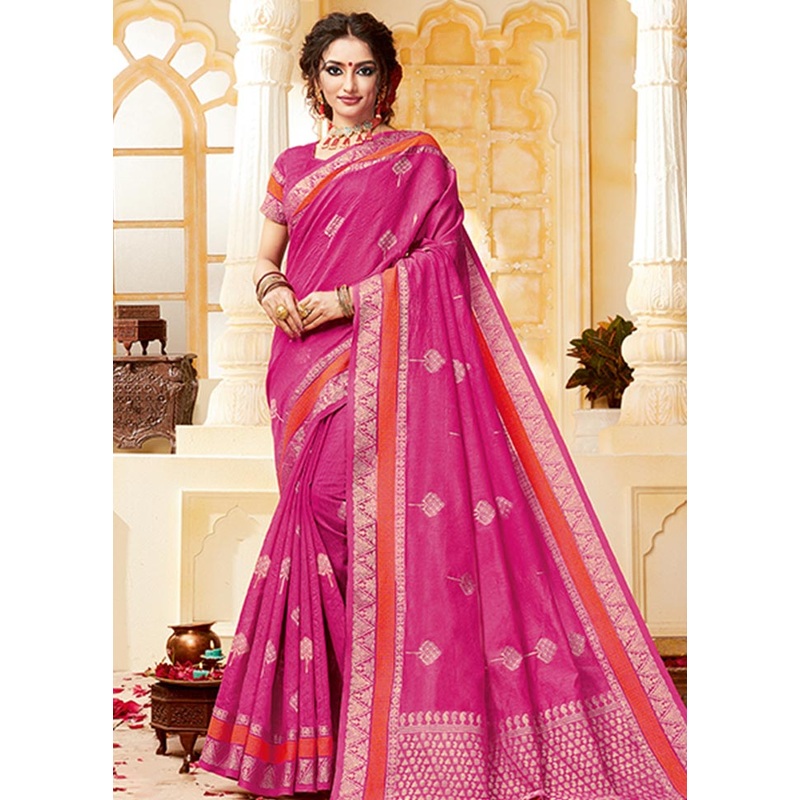 Pink Spun Silk Saree With Blouse Piece - JD986580510