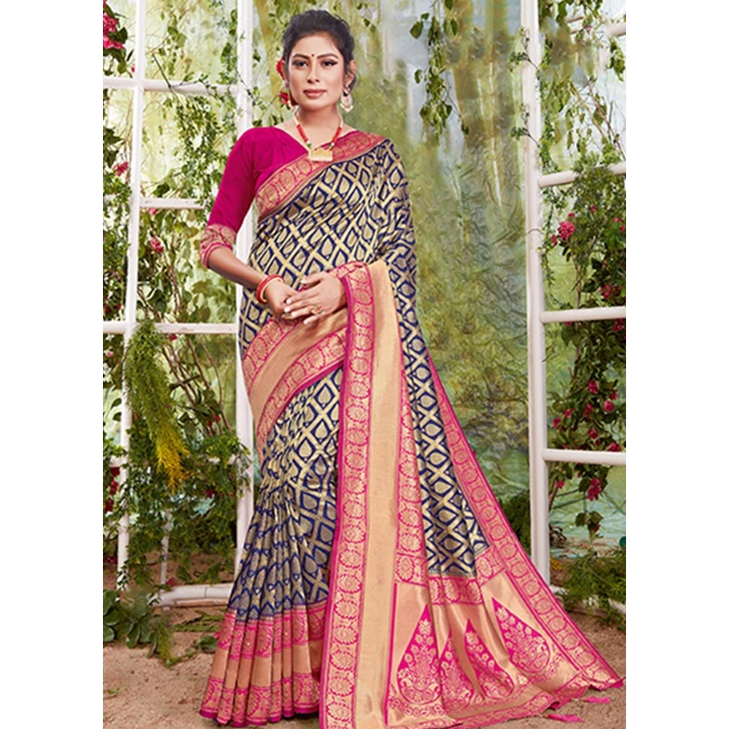 Pink Spun Silk Saree With Blouse Piece - JD986580515