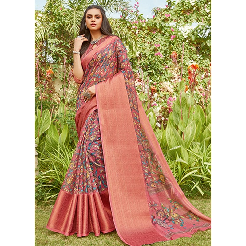 Pink Spun Silk Saree With Blouse Piece - JD986580524