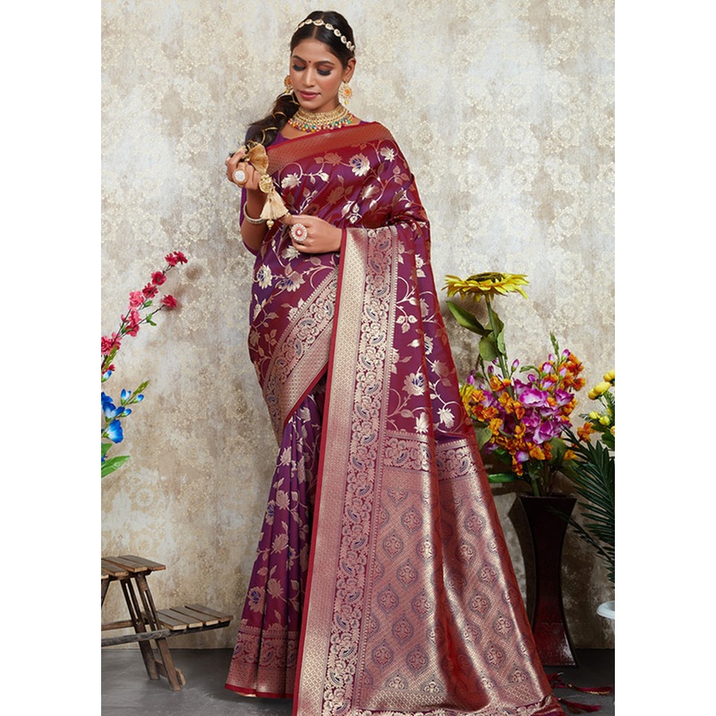 Purple Spun Silk Saree With Blouse Piece - JD986580393