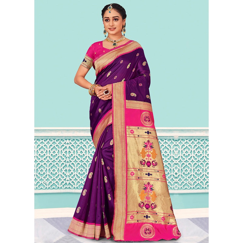 Purple Spun Silk Saree With Blouse Piece - JD986580435