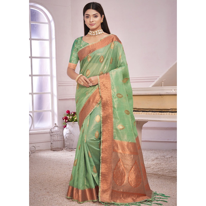 Sea Green Organza Saree With Blouse Piece - JD986580444